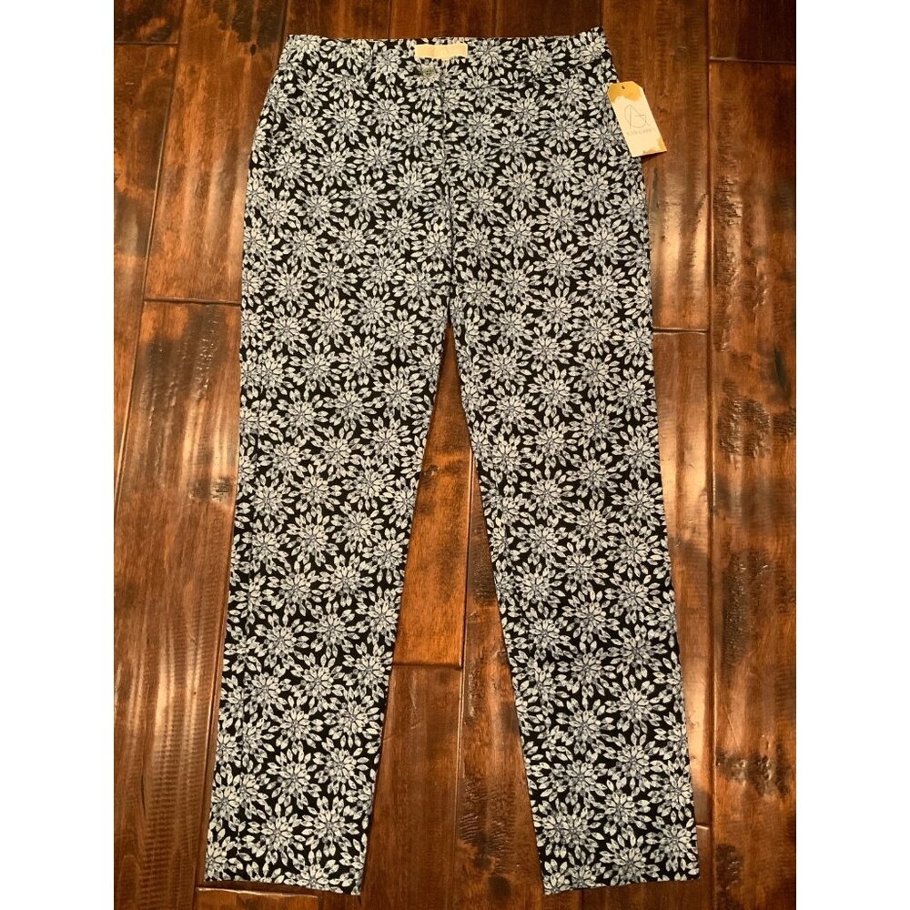 Michael Michael Kors Black & Blue Floral Print Cropped Dress Pants,  Size 2